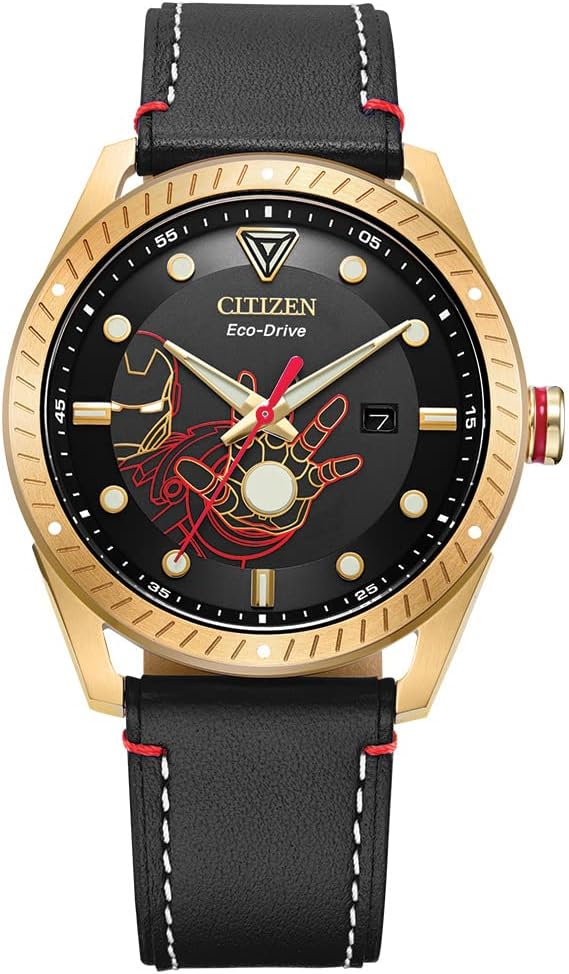 Citizen Eco-Drive Men's Gold Tone Stainless Steel Watch with Black Leather Strap