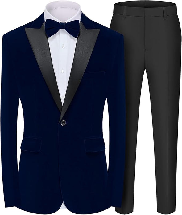 Men's 2 Piece Velvet Suit Peak Lapel One Button Slim Fit Tuxedo Blazer Party Dinner Jacket & Pants