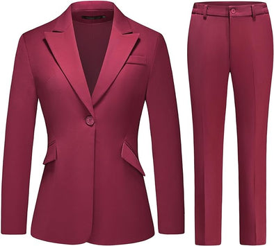 Women Suit 2 Pieces Set One Button Lady's Business Formal Peak Lapel Blazer and Pants for Work