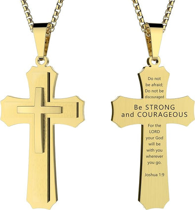 18K Gold Iced Out Cross Pendant 316L Stainless Steel Cuban Link Chain Necklace For Men Women