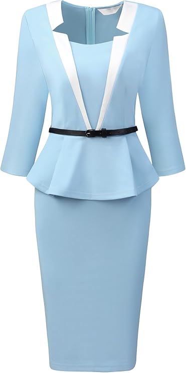 Women's Office Sheath Dress 2024 Notch Collar Work Pencil Dresses
