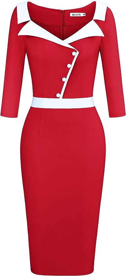 Women's Retro 3/4 Sleeves Pinup Bodycon Office Formal Pencil Dress