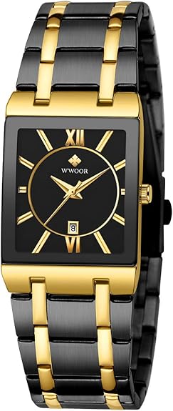 Square Watches for Men Stainless Steel Mens Square Watch with Date Original Waterproof Analog Quartz Fashion Business Casual Wristwatch