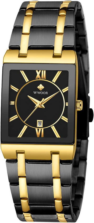 Square Watches for Men and Women Stainless Steel Mens Square Watch with Date Waterproof Analog Quartz Fashion Business Casual Wristwatch