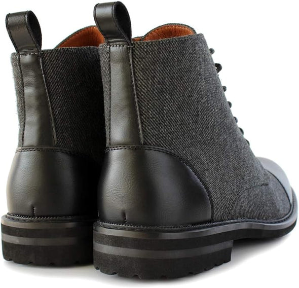Grey Woolen and Leather Lace-up Fashion Chukka Boots with Zipper Closure