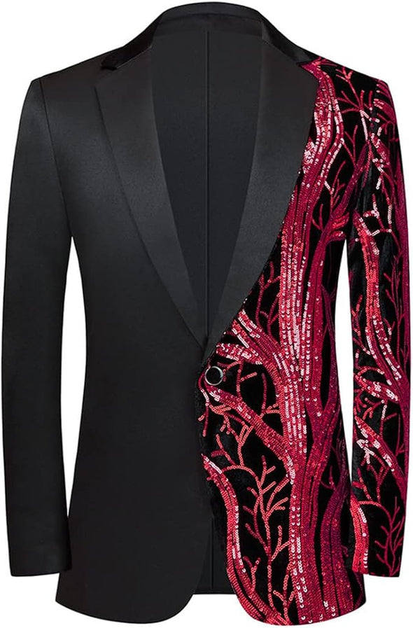 Men Black Sequin Shiny Prom Suit Jacket One Button Slim Fit Sport Coats and Blazers Tuxedo for Wedding