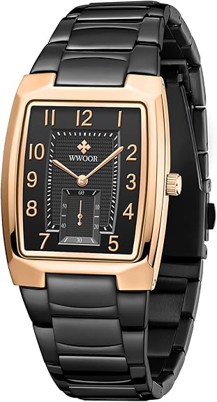 Square Watches for Men Stainless Steel Mens Square Watch with Date Original Waterproof Analog Quartz Fashion Business Casual Wristwatch