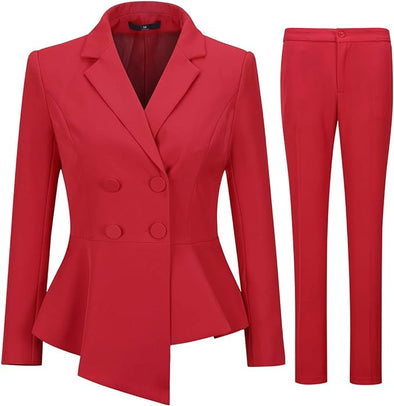 Women's Double Breasted 2 Piece Suit Set 2 Button Blazer Jacket and Pants