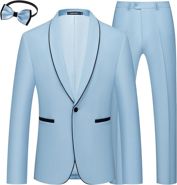 Mens 2 Pieces Tuxedo Shawl Lapel Slim Fit One Button Color Clashing Design Suit Wedding Blazer Jacket and Pants Set