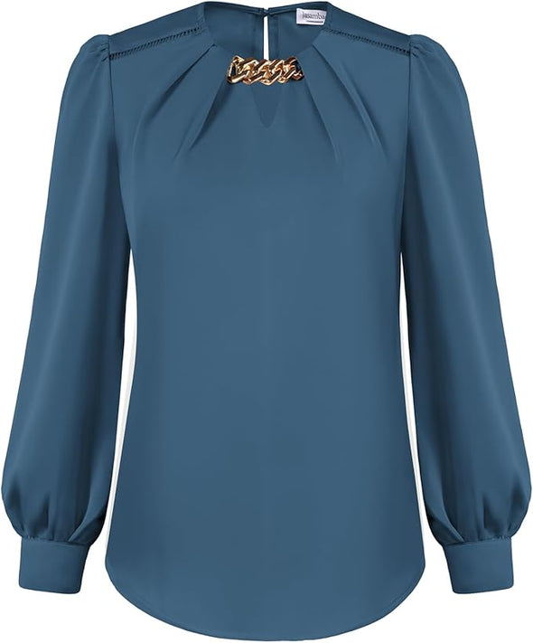 Women's Satin Silk Blouse 2024 Crew Neck Long Sleeve Blouses Elegant Casual Office Work Dressy Shirts Tops