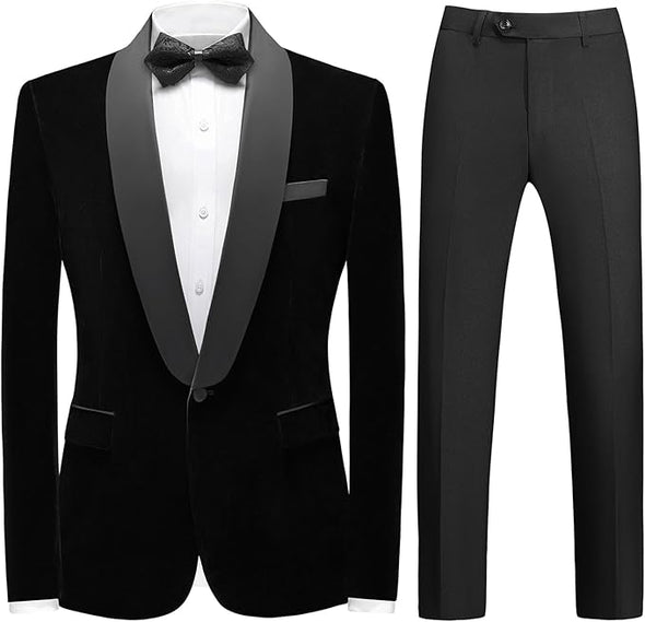 Mens Velvet Suits Slim Fit 2 Piece Tuxedo Suit for Men