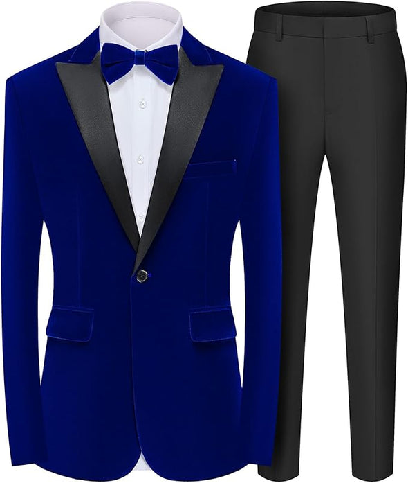 Men's 2 Piece Velvet Suit Peak Lapel One Button Slim Fit Tuxedo Blazer Party Dinner Jacket & Pants