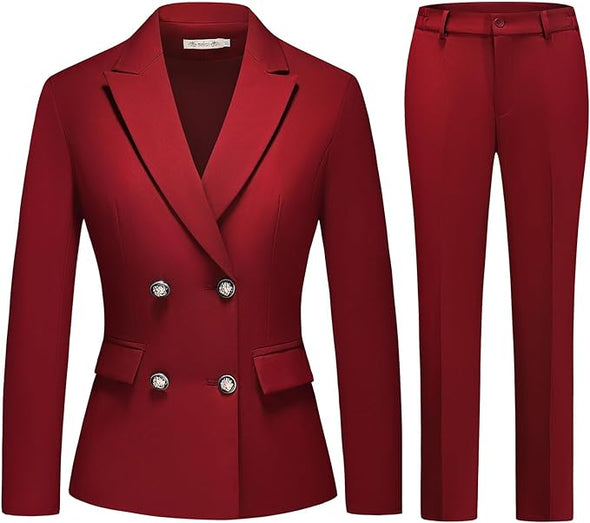 Women's 2 Piece Business Suit Double Breasted Blazer and Pants Work Suit Set