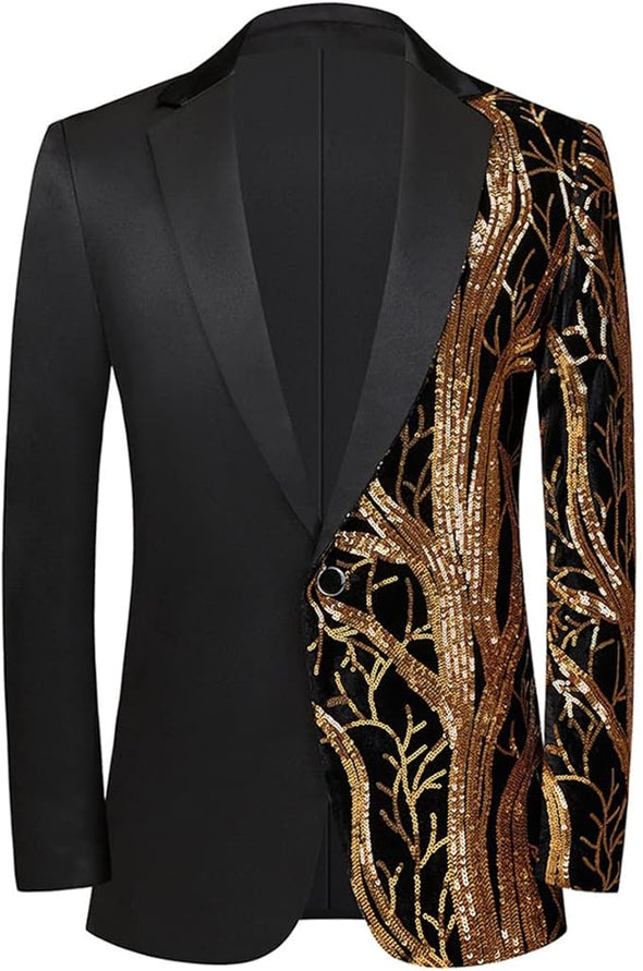 Men Black Sequin Shiny Prom Suit Jacket One Button Slim Fit Sport Coats and Blazers Tuxedo for Wedding