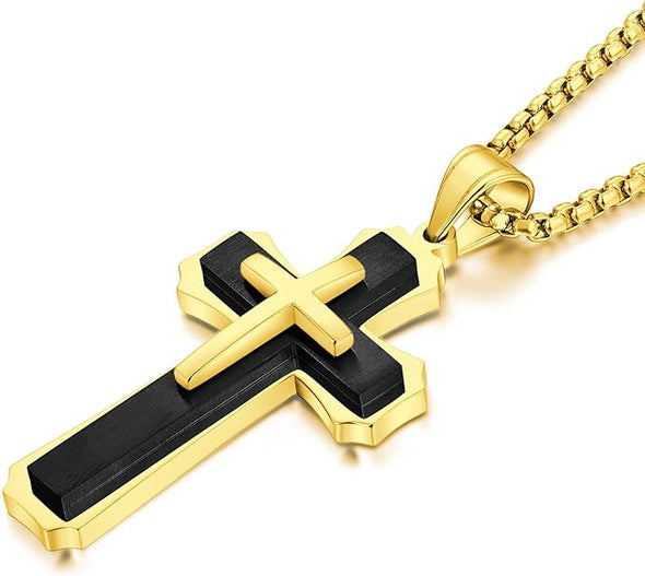 Cross Necklace for Men Stainless Steel Jesus Christ Crucifix Pendant Lord's Prayer Jewelry