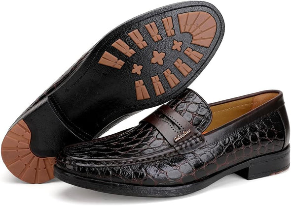 Men's Leather Penny Loafers Formal Dress Shoes Crocodile Printed Soft Slip-On Loafer for Men