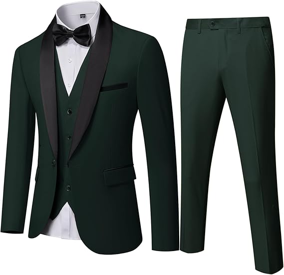 Mens 3-Piece Suit Shawl Lapel One Button Tuxedo Winter Fabric Slim Fit Dinner Jacket Vest Pants & Tie Set