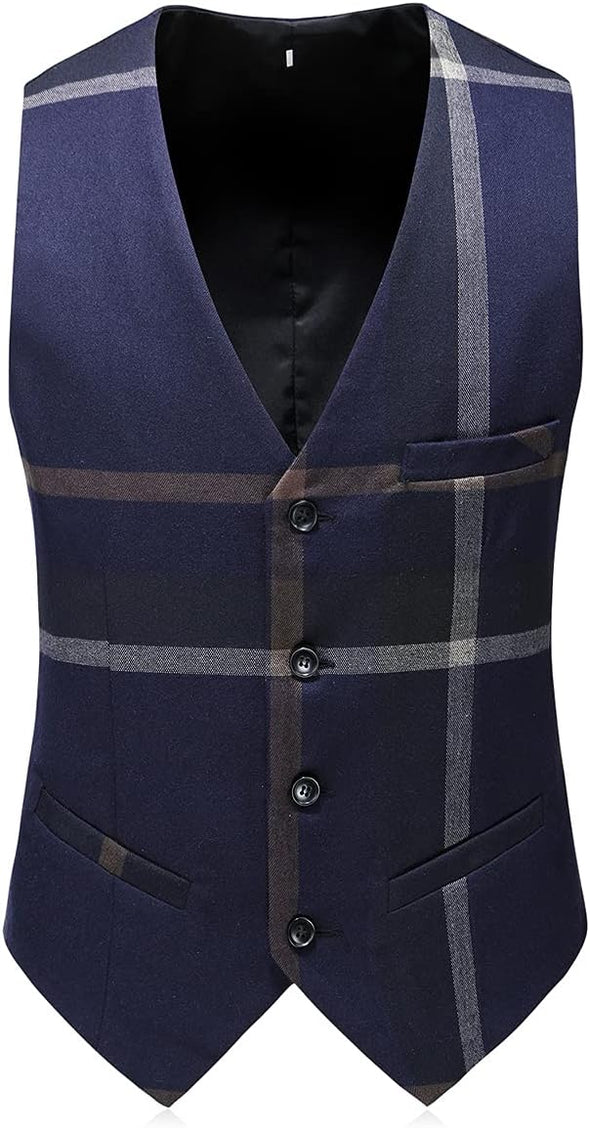 Mens Suits 3 Piece Check Plaid Suit Single Breasted One Button suits