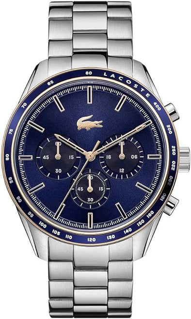Lacoste Boston Men's Quartz Chronograph Ionic Plated Carnation Gold Steel & Navy Aluminium Case With Stainless Steel