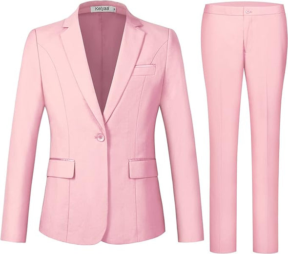 Women's 2 Piece Suit Notched Lapel One Button Slim Fit Business Office Work Tuxedo Blazer Pants Set