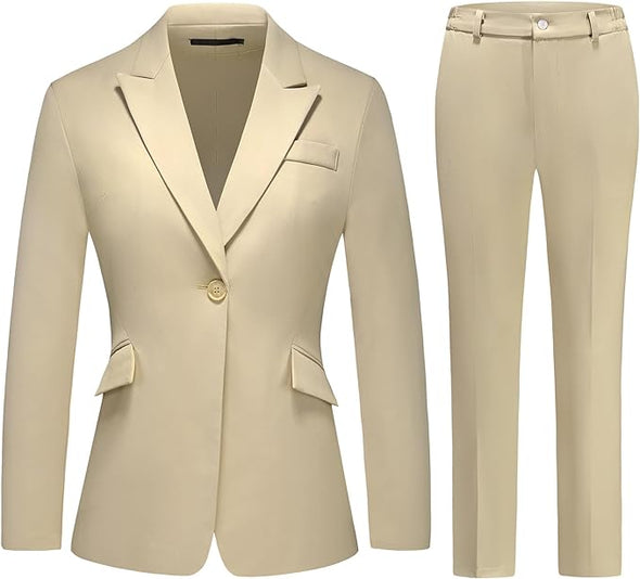 Women Suit 2 Pieces Set One Button Lady's Business Formal Peak Lapel Blazer and Pants for Work