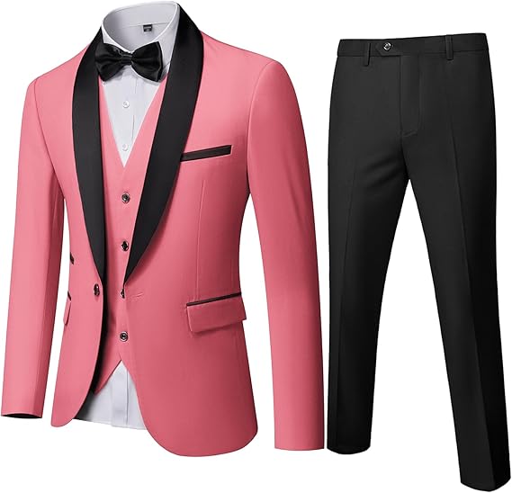 Mens 3-Piece Suit Shawl Lapel One Button Tuxedo Winter Fabric Slim Fit Dinner Jacket Vest Pants & Tie Set