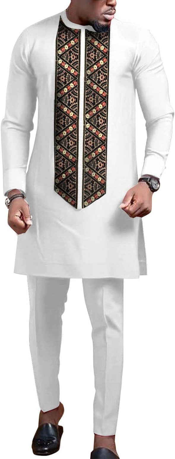 Men Embroidery Shirts and Pants 2 Piece Set Outfits Elegant Clothing