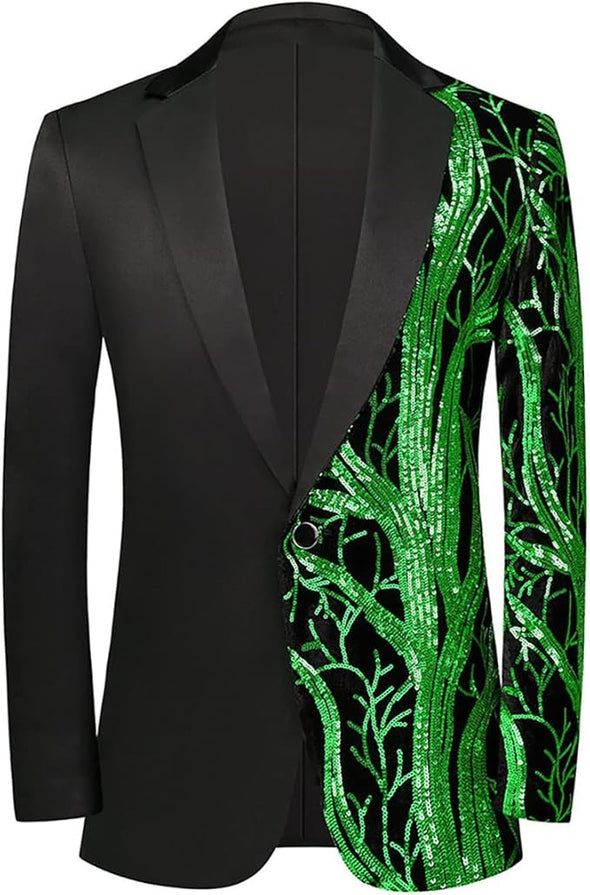 Men Black Sequin Shiny Prom Suit Jacket One Button Slim Fit Sport Coats and Blazers Tuxedo for Wedding