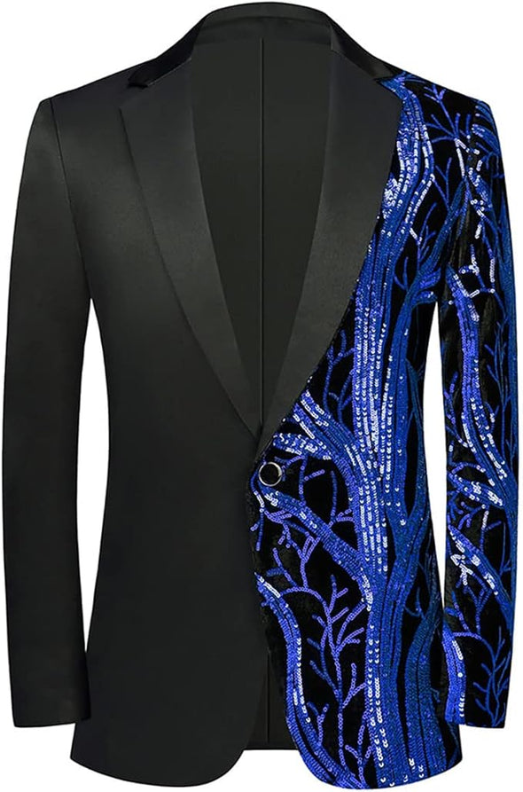 Men Black Sequin Shiny Prom Suit Jacket One Button Slim Fit Sport Coats and Blazers Tuxedo for Wedding