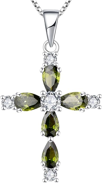 Gemstone Cross Necklace 925 Sterling Silver Created Sapphire/Ruby/Emerald/Amethyst Religious Pendant 18K White Gold Jewelry