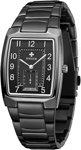 Square Watches for Men Stainless Steel Mens Square Watch with Date Original Waterproof Analog Quartz Fashion Business Casual Wristwatch