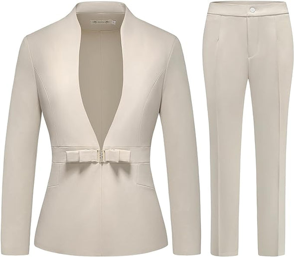 Women's Business Pant Suit Set 2 Piece Slim Fit Blazer Jacket One Button Buckle Closure Lady Work Suit for Office