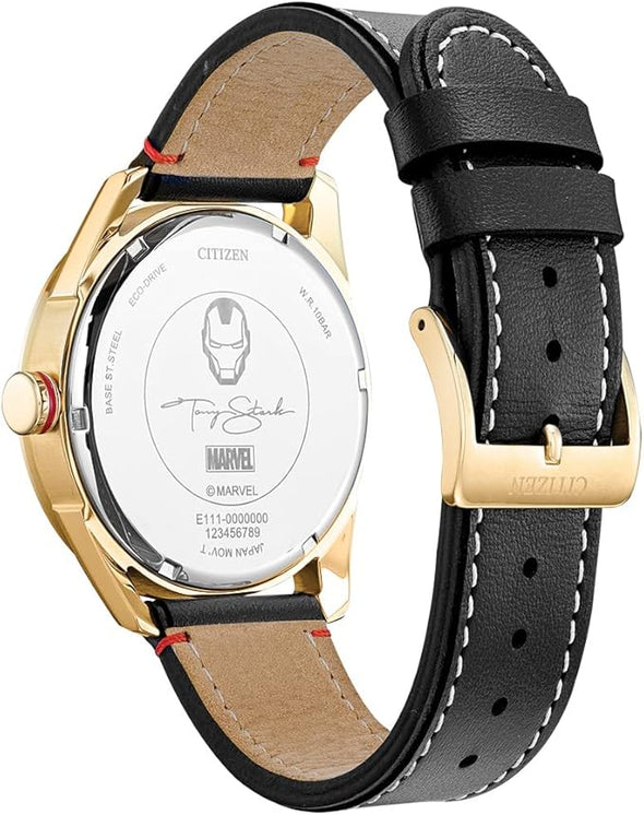 Citizen Eco-Drive Men's Gold Tone Stainless Steel Watch with Black Leather Strap