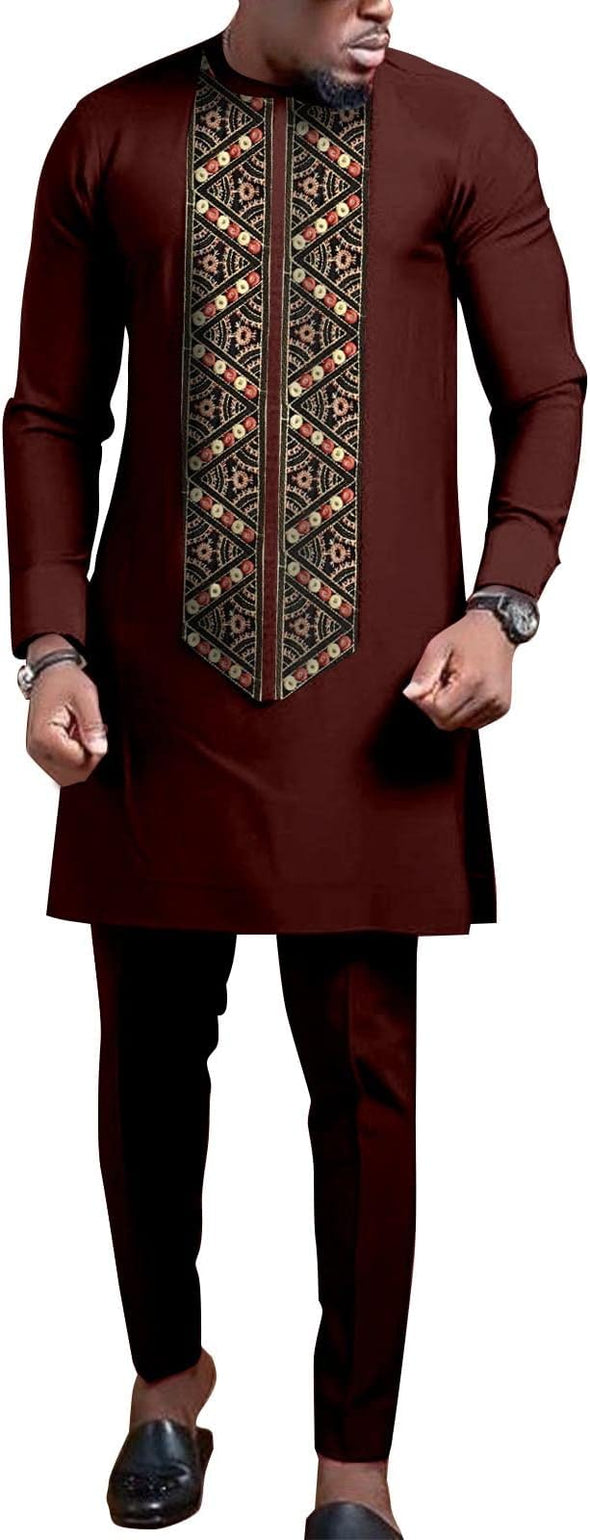 Men Embroidery Shirts and Pants 2 Piece Set Outfits Elegant Clothing