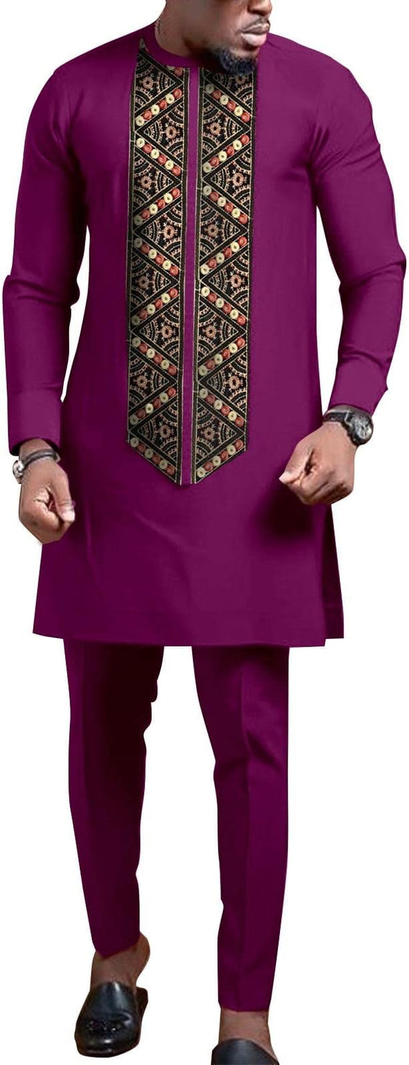 Men Embroidery Shirts and Pants 2 Piece Set Outfits Elegant Clothing