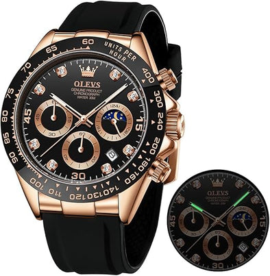 Watches for Men Business Diamond Moon Phase Male Watch Chronograph Fashion Dress Waterproof Date Analog Waterproof Men Wrist Watch
