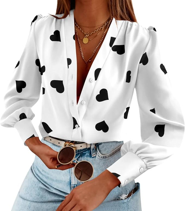 Women's Business Casual Tops Summer Long Sleeve Silk Button Down Shirts V Neck Chiffon Blouses…