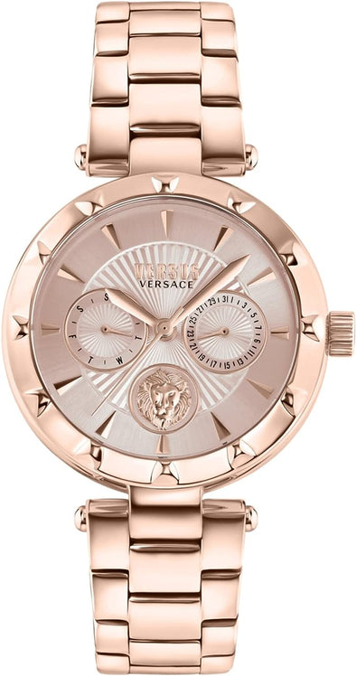 Versace Sertie Womens Fashion Watch with Enamel Dial. Multifunction Day and Date Sub Dials. Adjustable Jewelry Style Bracelet.