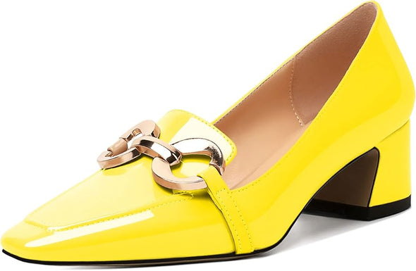 Womens Square Toe Block Heels Mid Chunky Heel Loafer Pumps Slip On Chain Dress Comfortable Prom Shoe