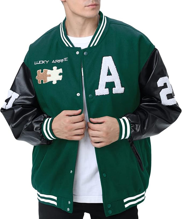 Baseball Bomber Jacket Vintage Sweatshirt Casual Unisex Streetwear Coats with Patch