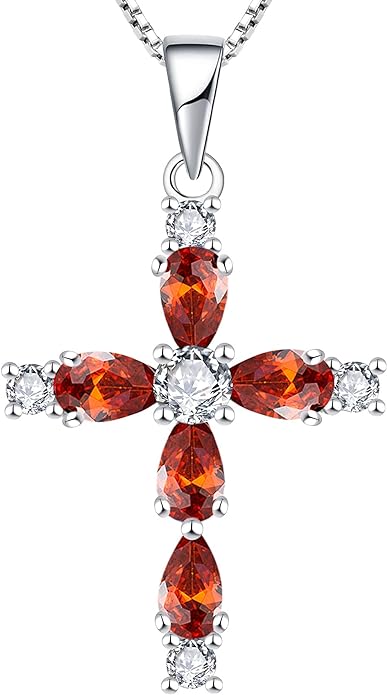 Gemstone Cross Necklace 925 Sterling Silver Created Sapphire/Ruby/Emerald/Amethyst Religious Pendant 18K White Gold Jewelry