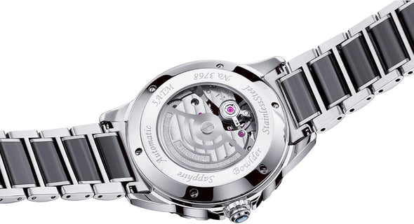 Diella Men's Automatic Mechanical Wrist Watches, Luxury Skeleton Watches for Men with Black Green Jade & Steel Strap