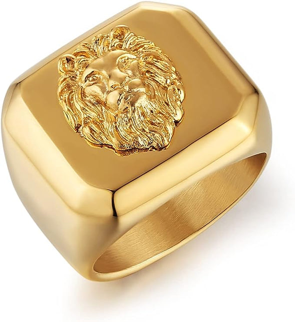 Gold Lion Head Ring for Men's Norse Lion Ring Heavy Metal Rock Punk Style Gothic Totem Amulet Ring