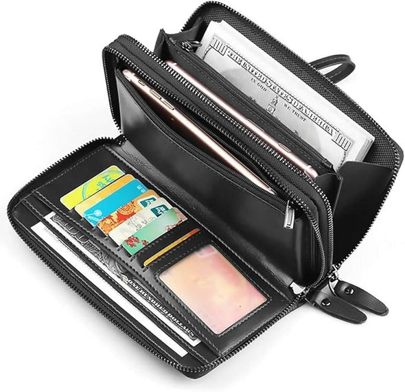 Large Wallet Clutch Long Leather Phone Purse Business Hand Clutch Bag Card Holder Travel Wallet for Men Women Father Husband
