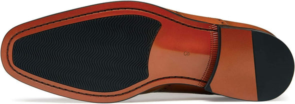 Men’s Dress Shoes with Genuine Leather in Classic Brogue Elastic Band Oxford Formal