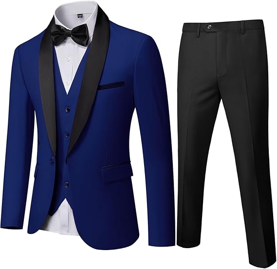 Mens 3-Piece Suit Shawl Lapel One Button Tuxedo Winter Fabric Slim Fit Dinner Jacket Vest Pants & Tie Set