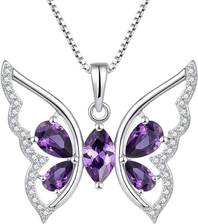 Butterfly Necklace for Women 925 Sterling Silver Birthstone Butterfly Pendant Jewelry Gifts