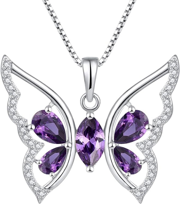 Butterfly Necklace for Women 925 Sterling Silver Birthstone Butterfly Pendant Jewelry Gifts