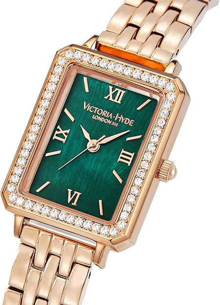 VICTORIA HYDE Gorgeous Green Women's Watch, Rectangular Rose Gold Watches for Women