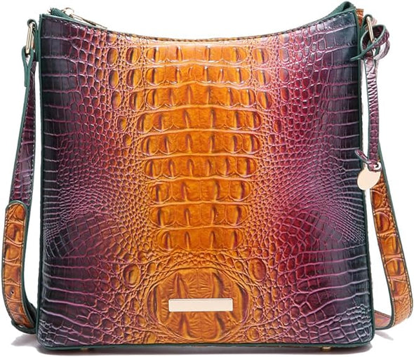 Shoulder Crocodile Flat Handbags for Women trendy Ladies Shoulder Bag Embossed Pattern Leather Crossbody Purse